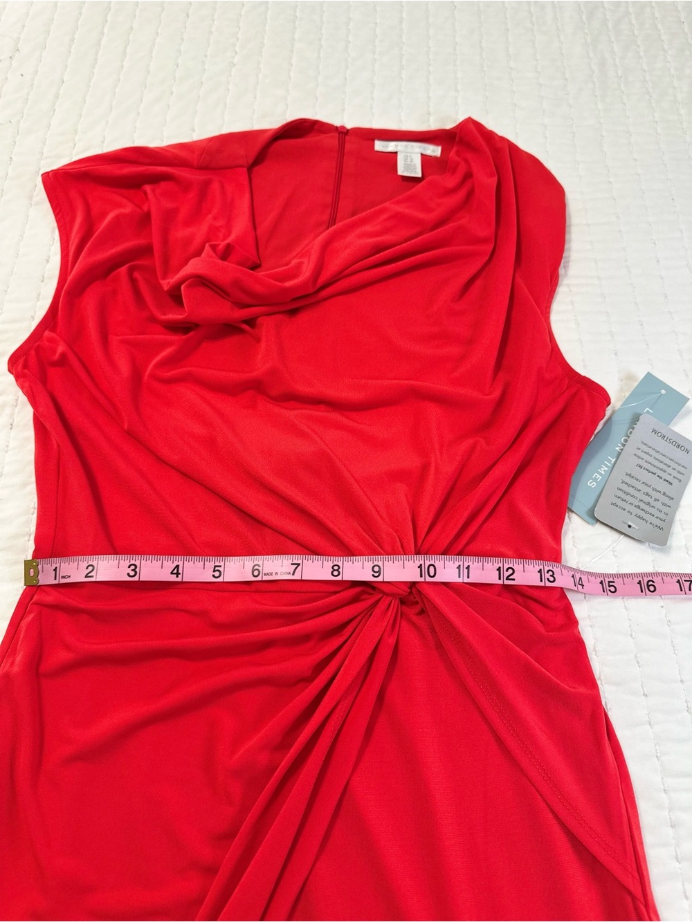 London Times Women’s 6 Red Cowl-Neck Side Twist-Front Short Sleeve Mini Dress - Picture 7 of 14